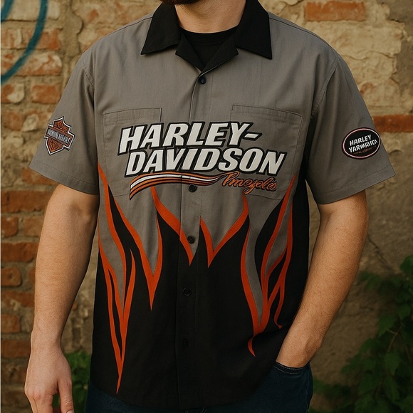 Vintage Harley Davidson Screaming Eagle Flame Mechanics Shirt Men’s Medium - Picture 1 of 8